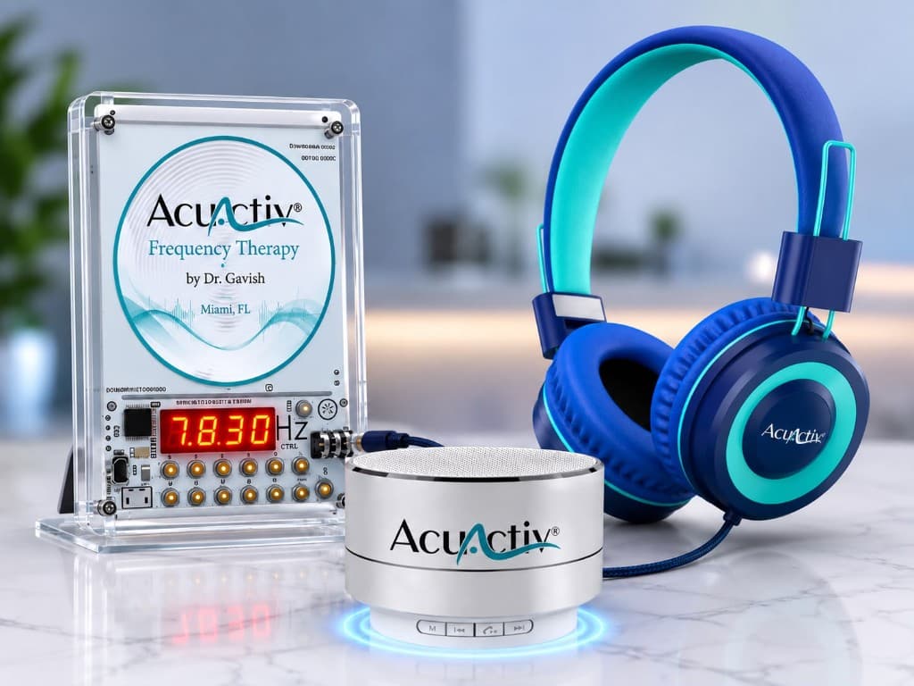 AcuActiv Frequency Therapy device with speaker and headphones